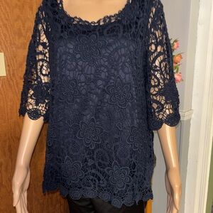 cj banks navy blue lace top 1X
